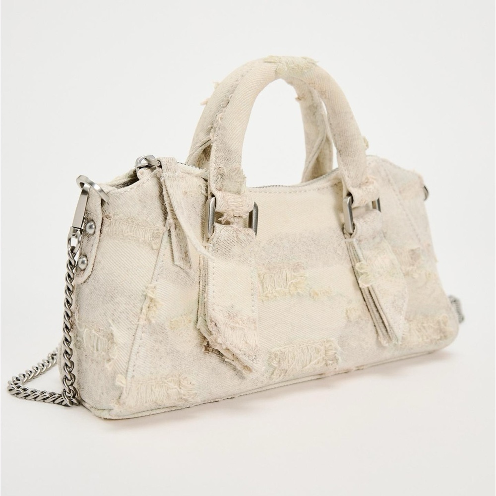 NWT Zara Woman Accessories DISTRESSED FABRIC CITY BAG Shoulder Beige